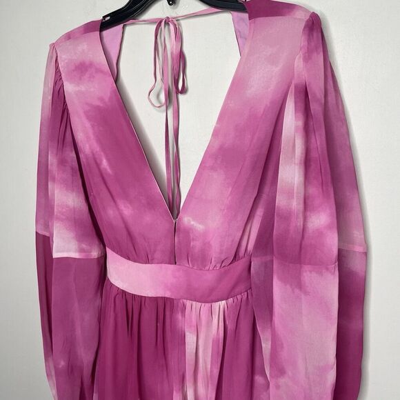 TOCCIN Romper Women 6 Pink Tie Dye Plunge Neckline Open Back Sheer Lined - Picture 4 of 12